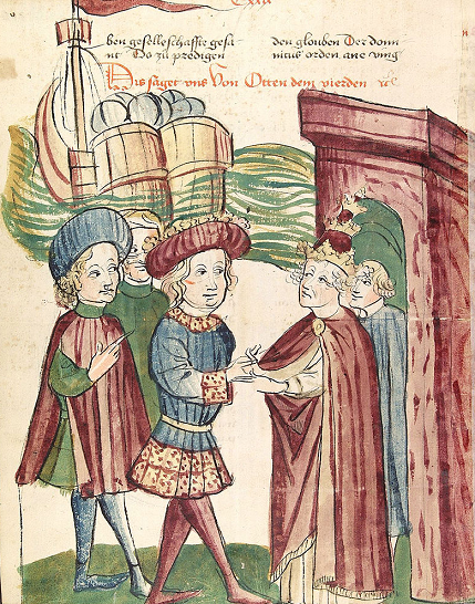 Othon IV de Brandebourg jouant aux échecs - miniature du Codex Manesse - vers 1300